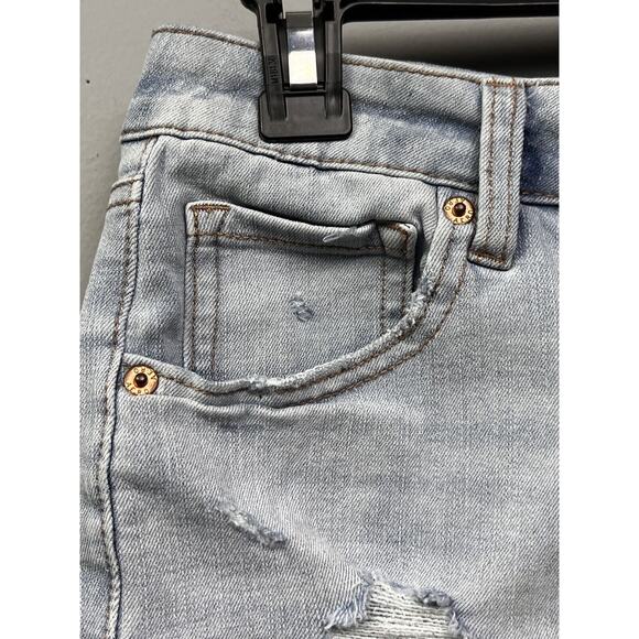 Aero Super High Rise Midi Jean Shorts Women's 8 Button Fly Distressed Denim - Picture 8 of 10